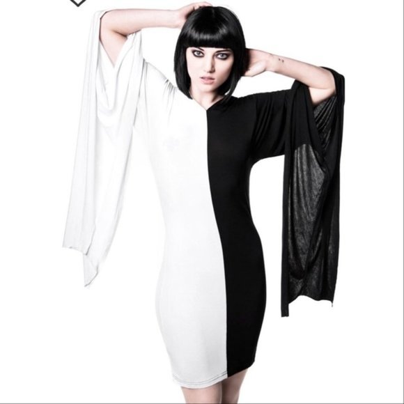 Killstar Dresses & Skirts - Killstar Jinx Sorcery black and white hooded dress